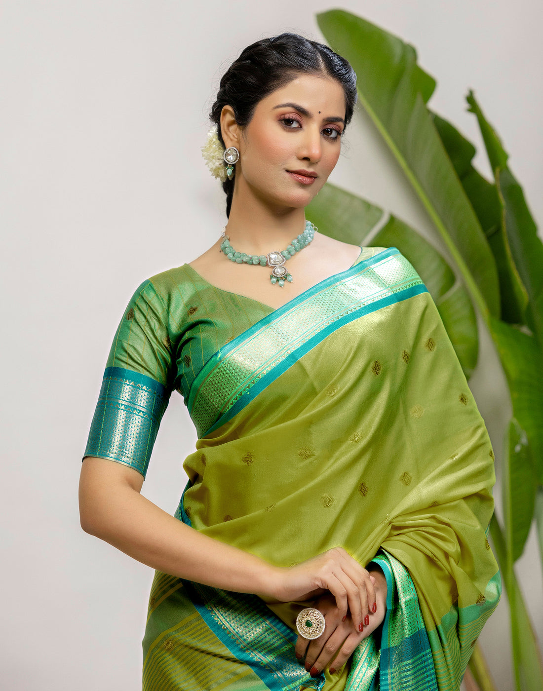 Lime Green Silk Woven Kanjivaram Saree