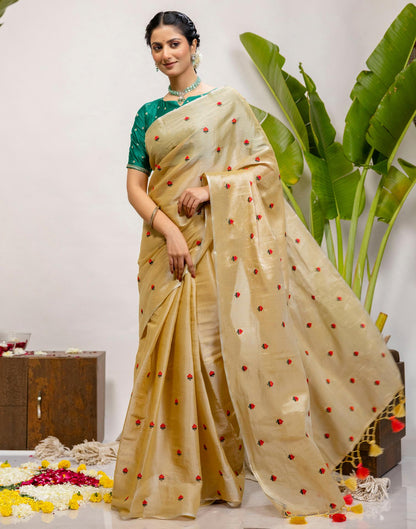 Golden Cotton Silk Embroidery Saree