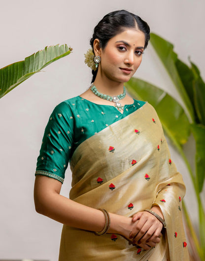 Golden Cotton Silk Embroidery Saree