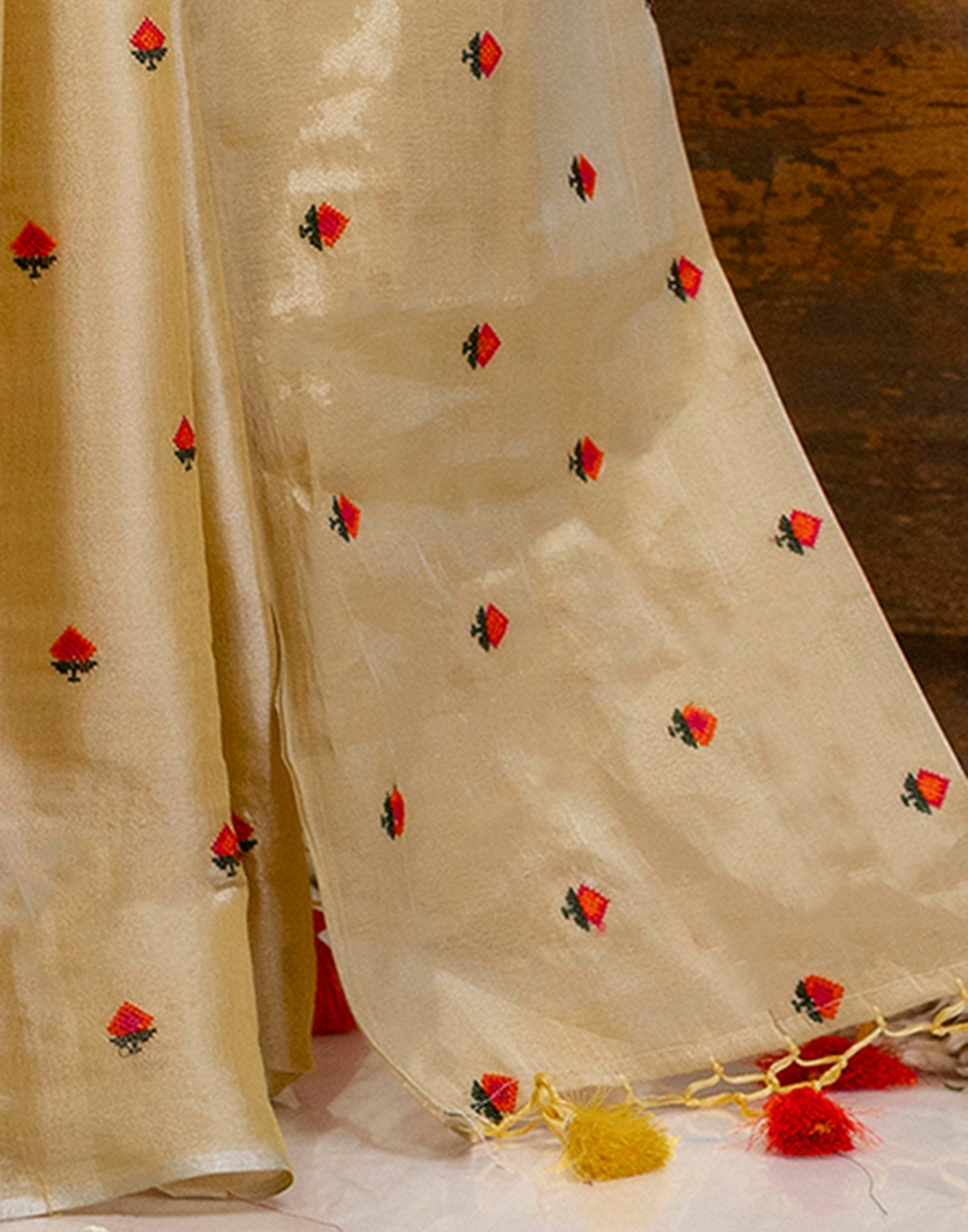 Golden Cotton Silk Embroidery Saree