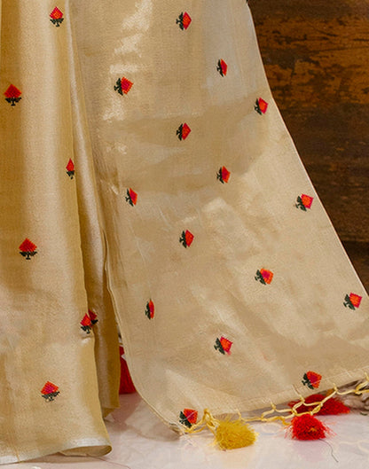 Golden Cotton Silk Embroidery Saree