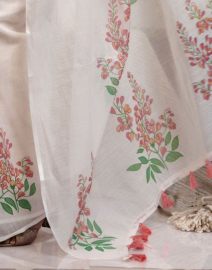 Off White Cotton Printed Saree