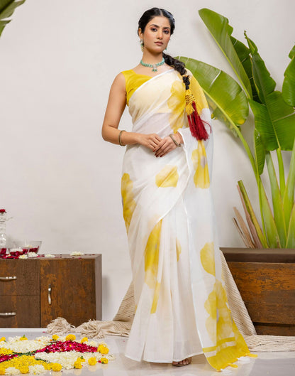 White Cotton Printed Saree