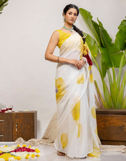 White Cotton Printed Saree