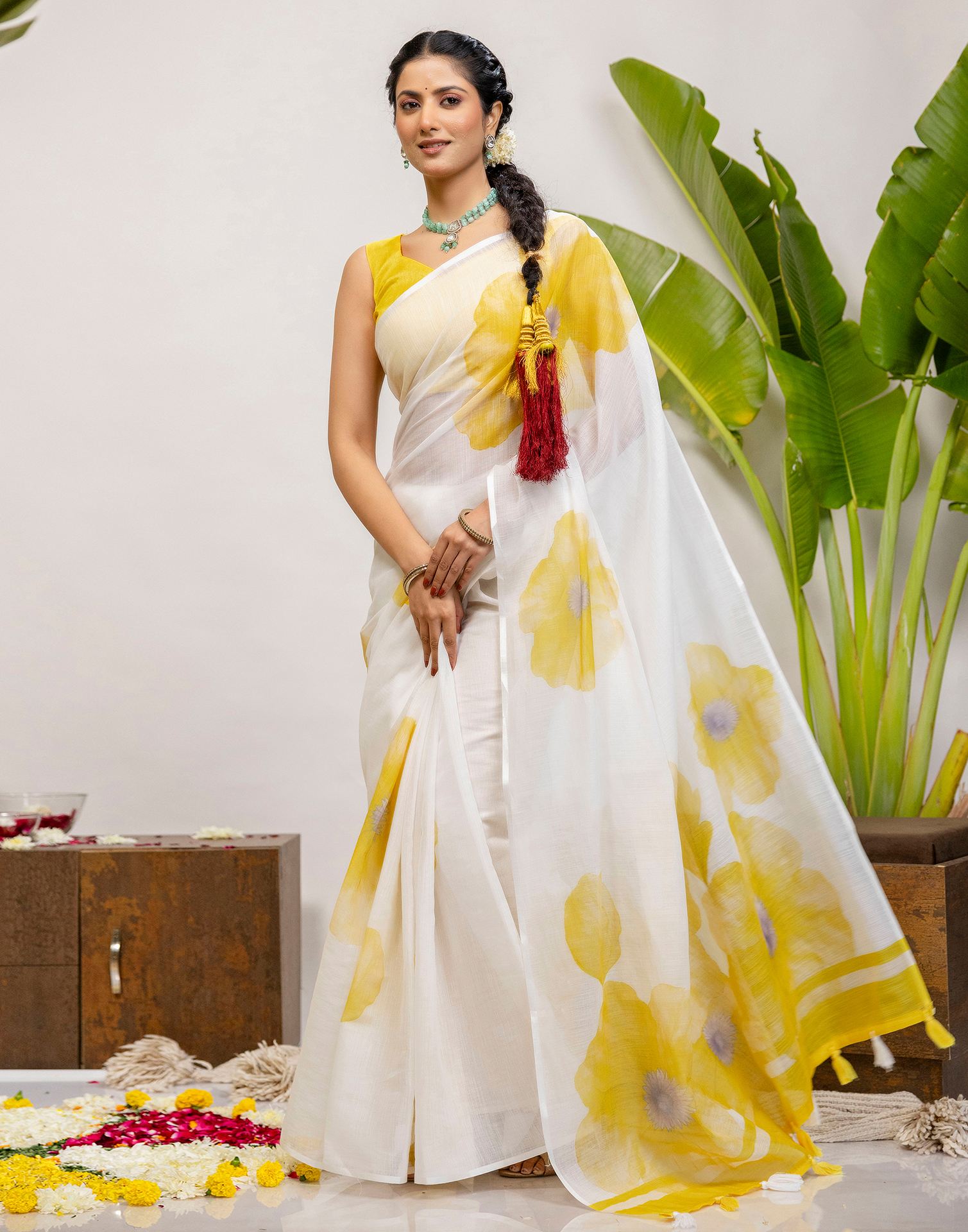 White Cotton Printed Saree