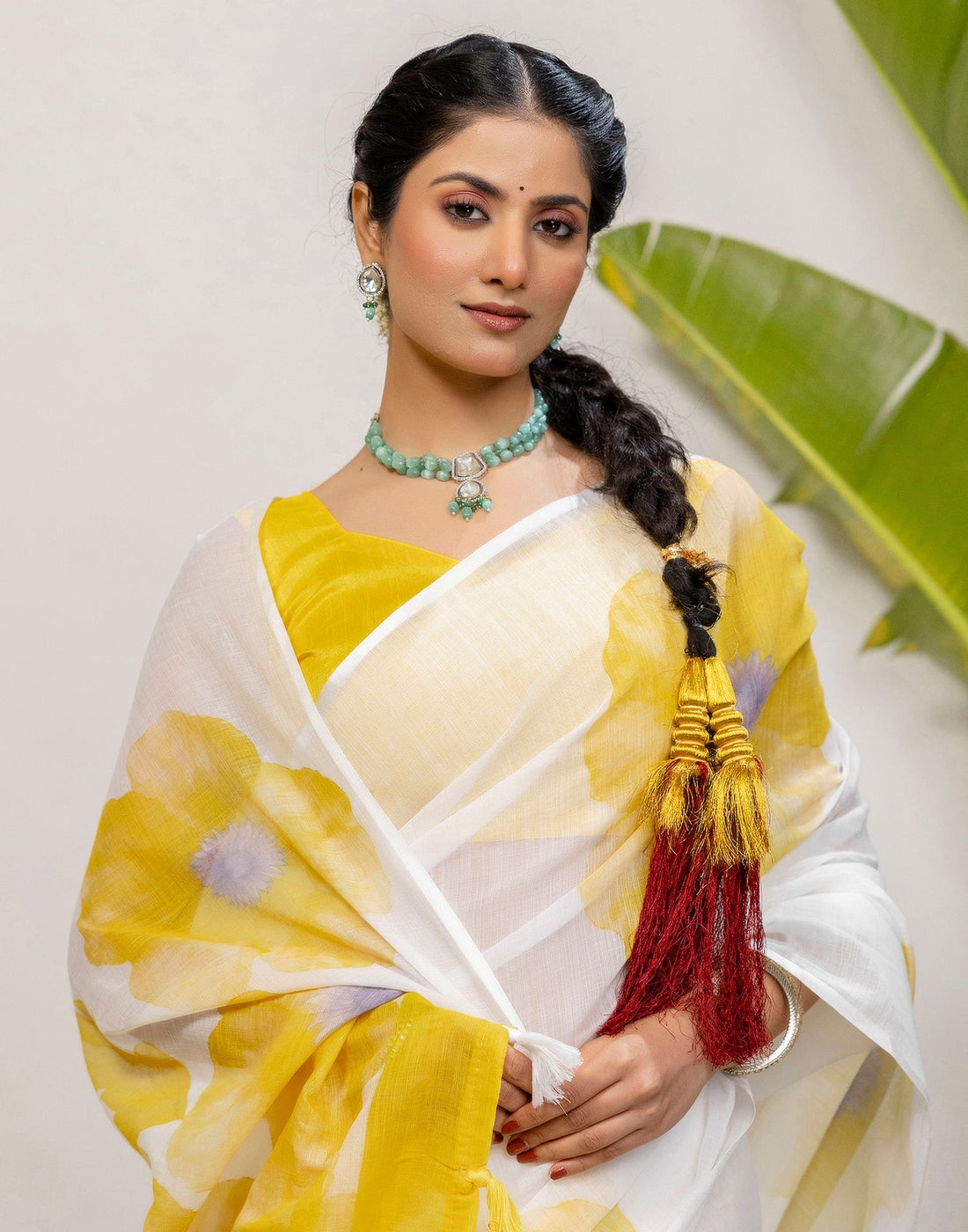 White Cotton Printed Saree