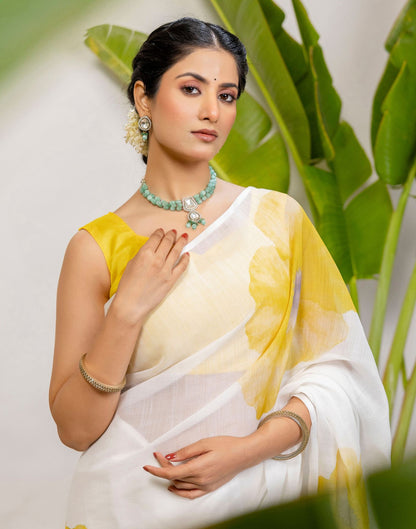 White Cotton Printed Saree