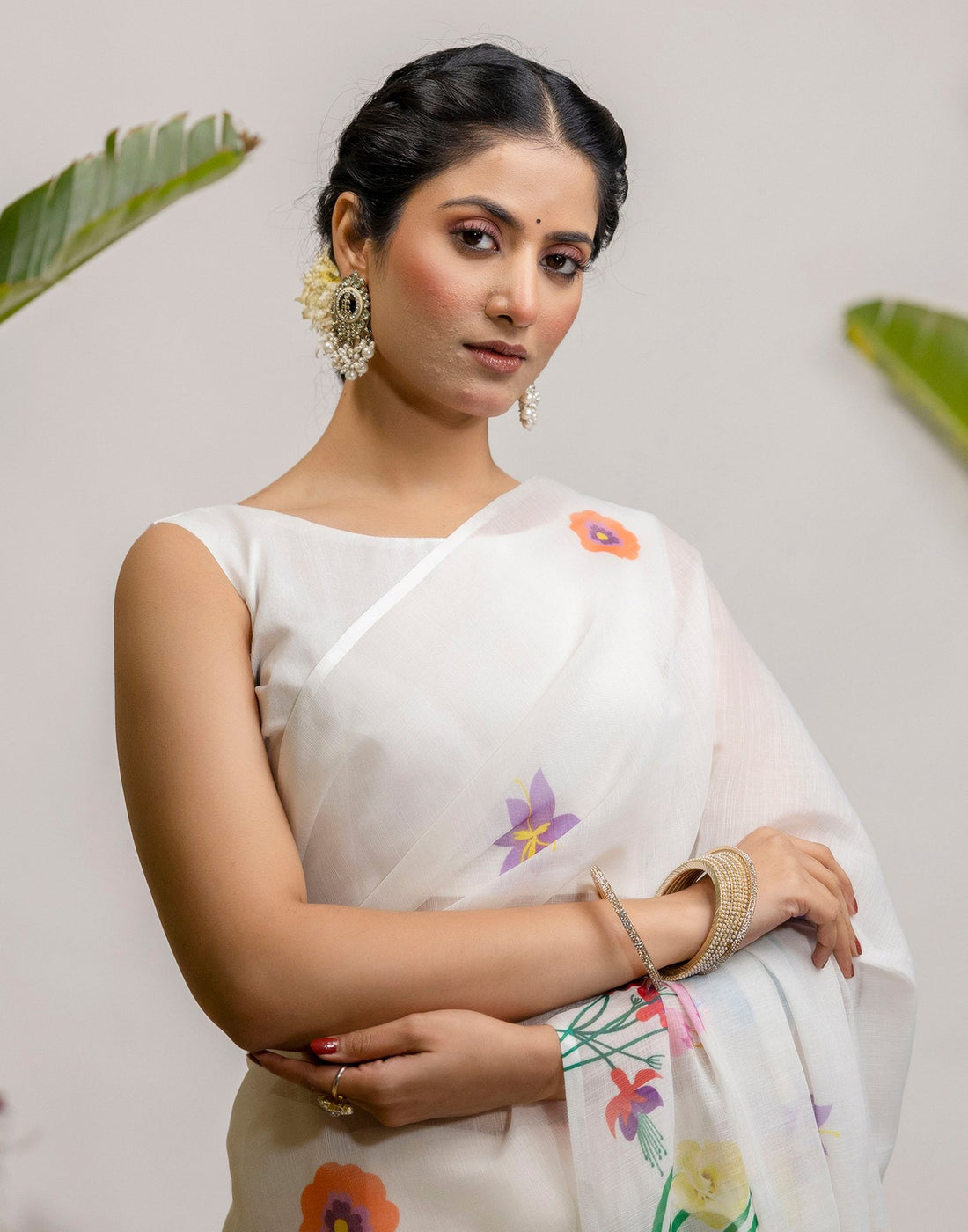 Off White Cotton Floral Printed Saree