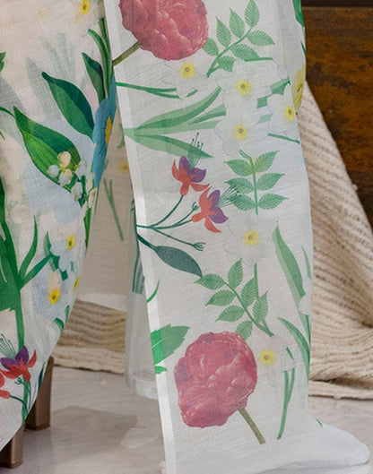 Off White Cotton Floral Printed Saree