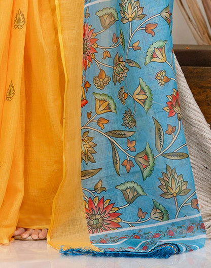 Yellow Cotton Printed Saree