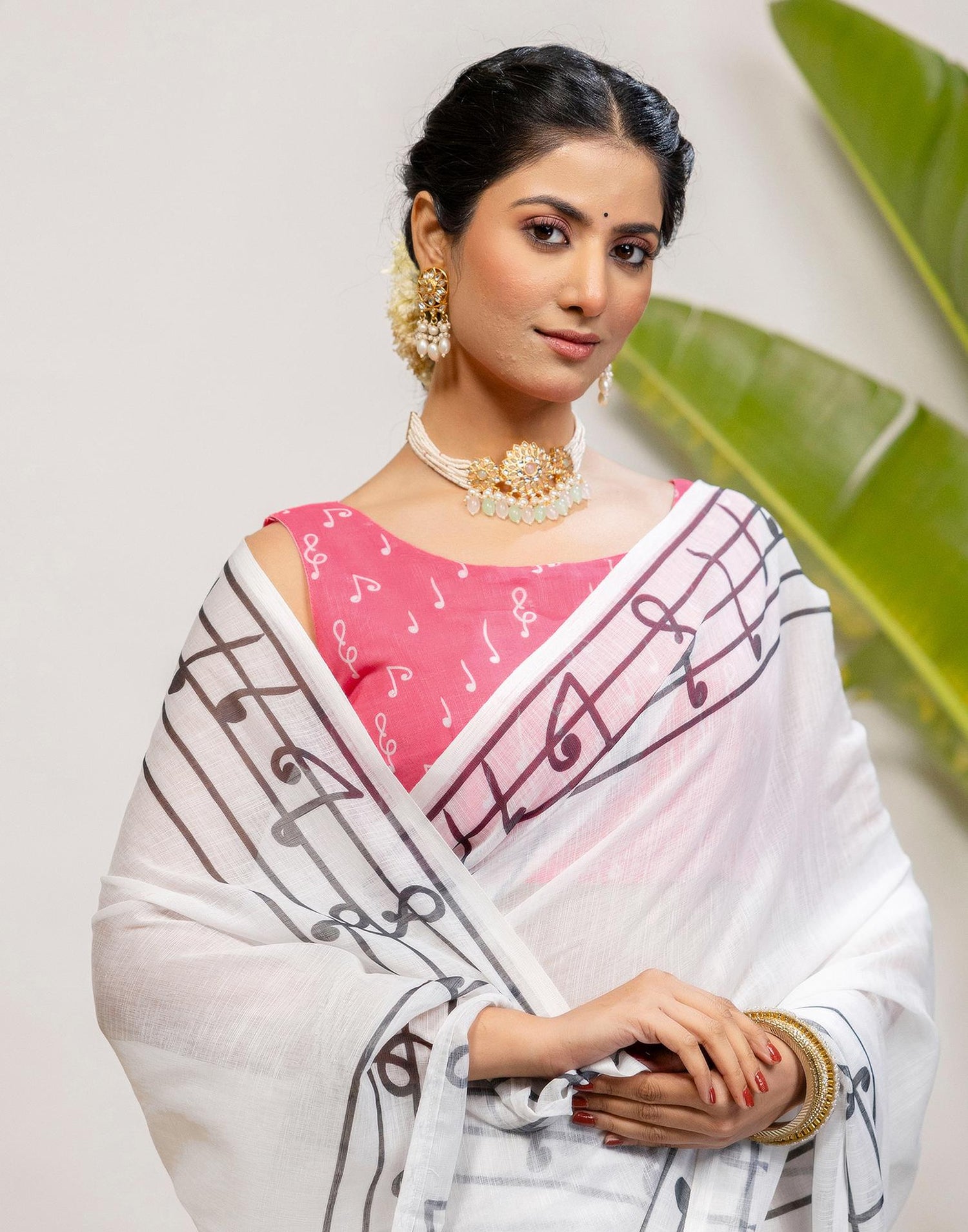 White Cotton Printed Saree