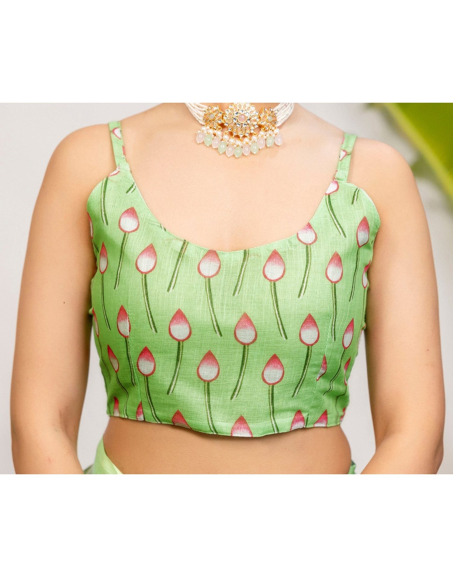 Light Green Cotton Floral Printed Saree