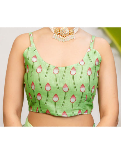 Light Green Cotton Floral Printed Saree