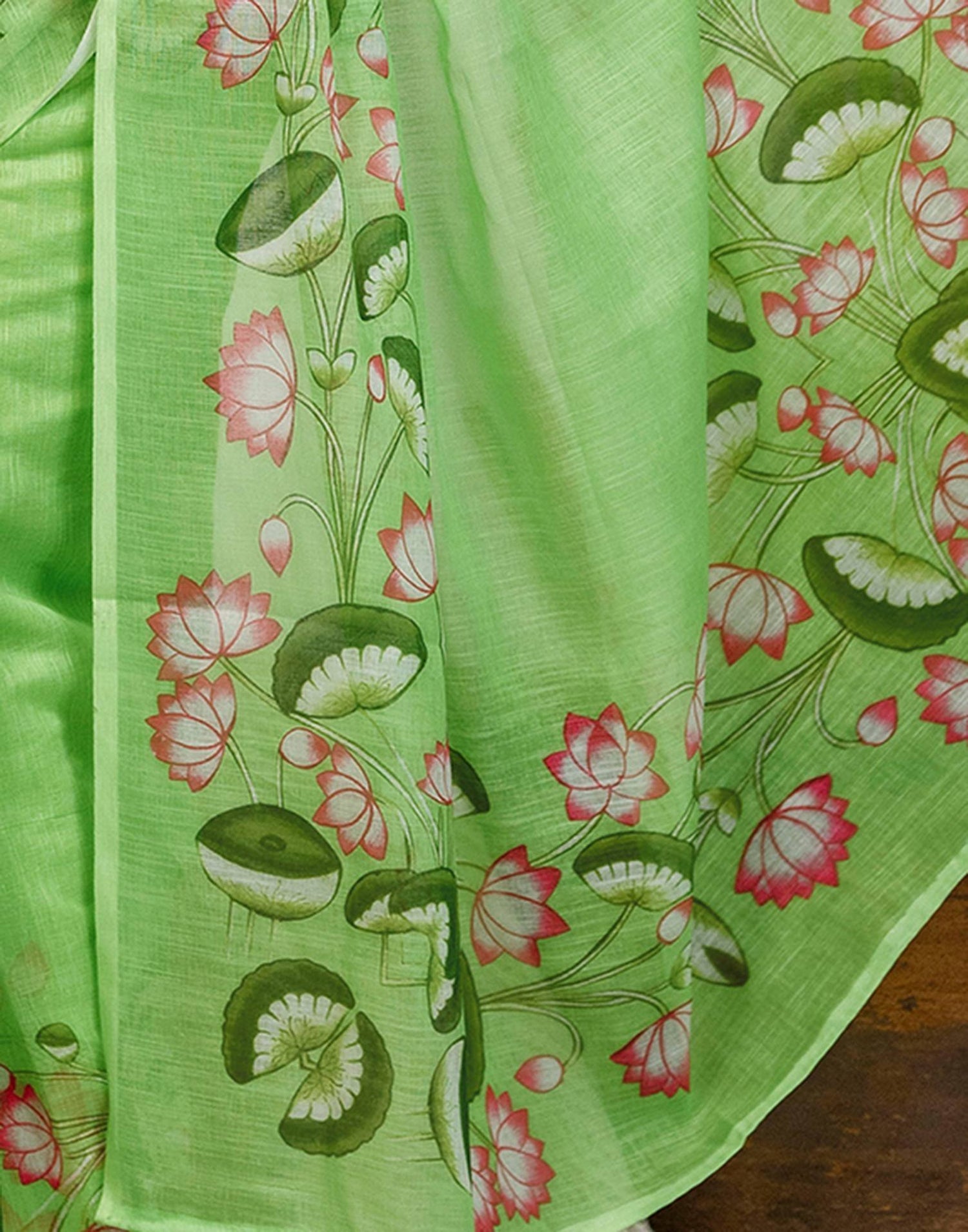 Light Green Cotton Floral Printed Saree
