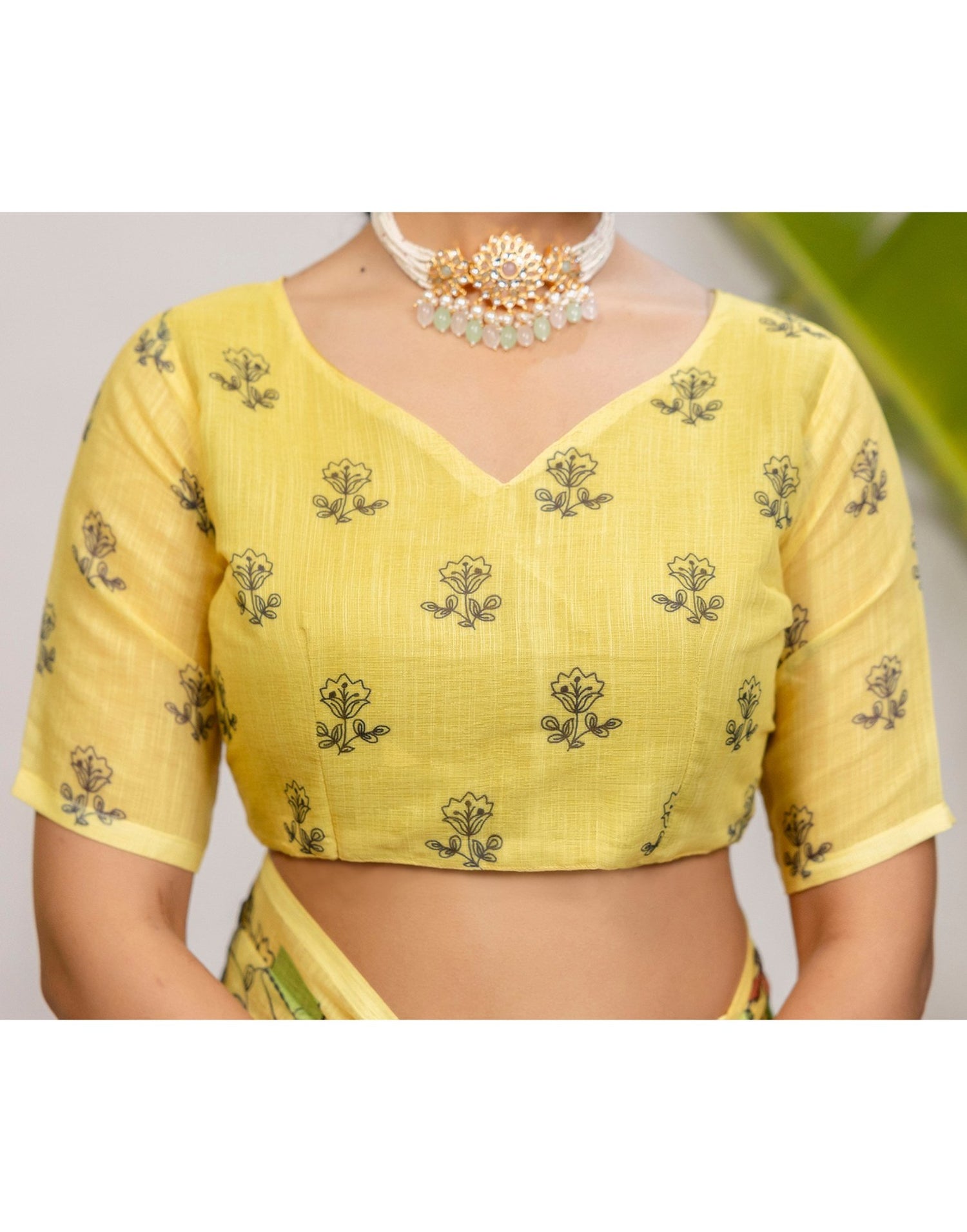 Yellow Cotton Printed Saree