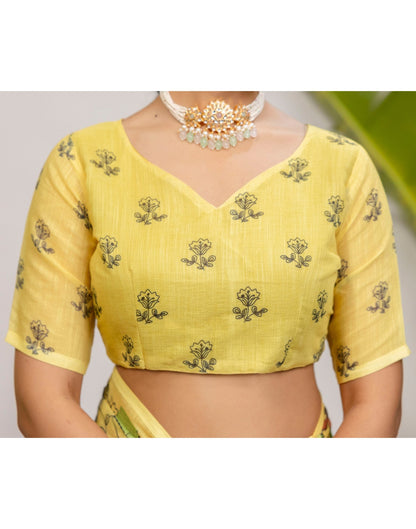 Yellow Cotton Printed Saree