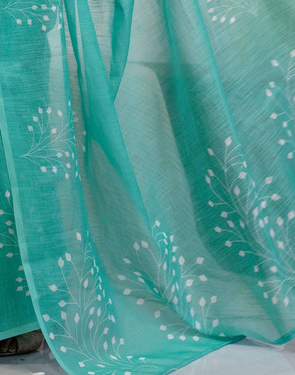 Turquoise Cotton Printed Saree