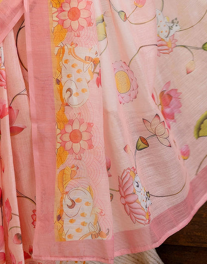 Light Pink Cotton Floral Printed Saree