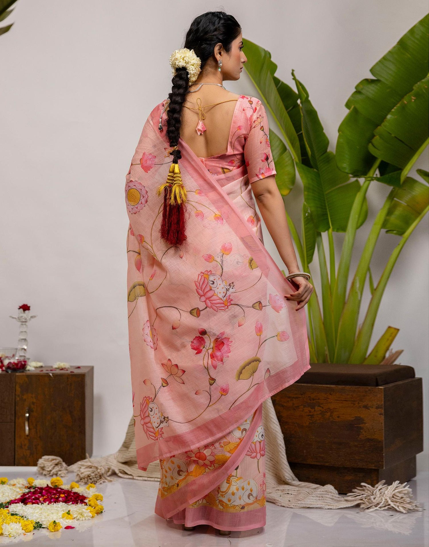 Light Pink Cotton Floral Printed Saree