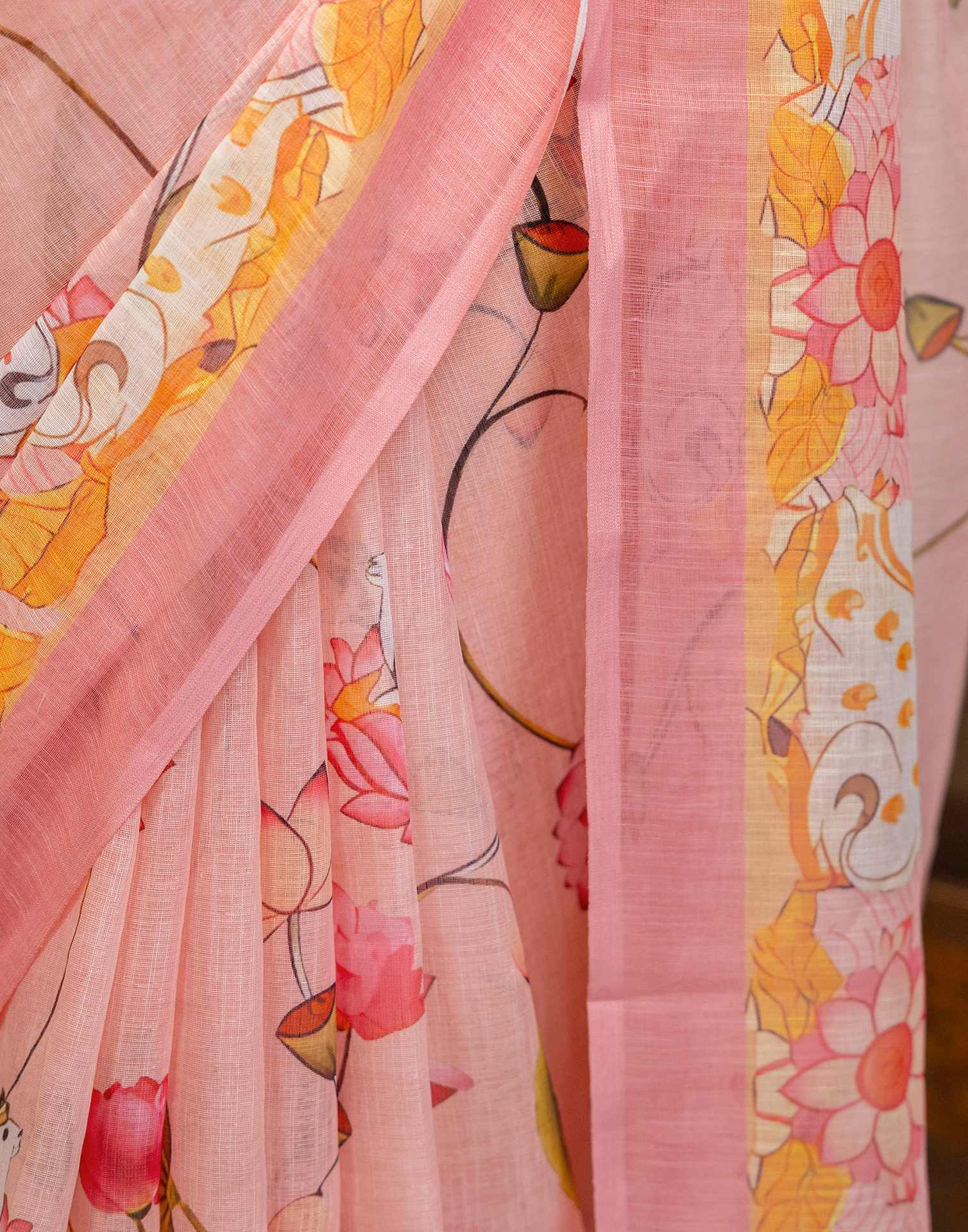 Light Pink Cotton Floral Printed Saree
