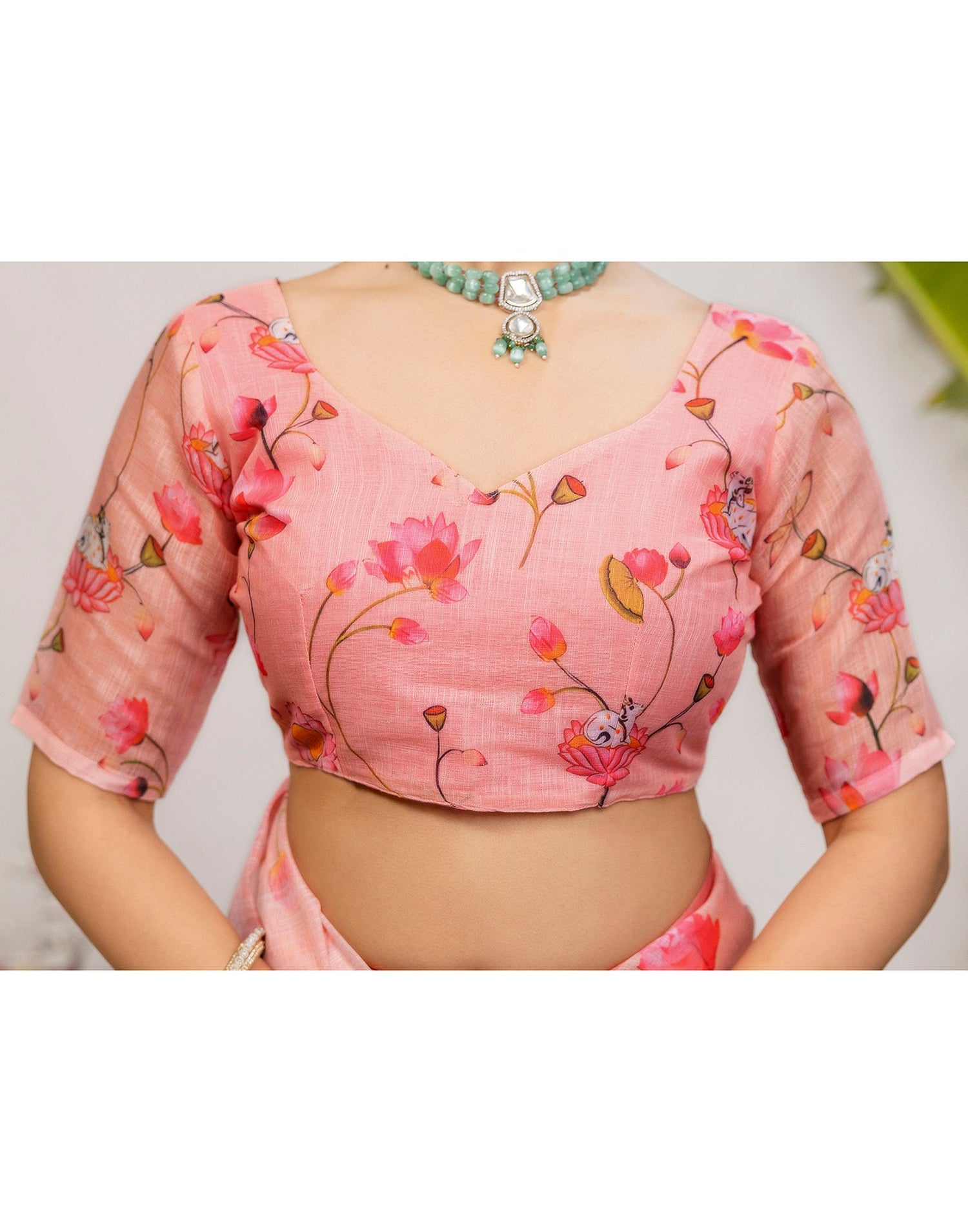 Light Pink Cotton Floral Printed Saree