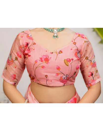 Light Pink Cotton Floral Printed Saree