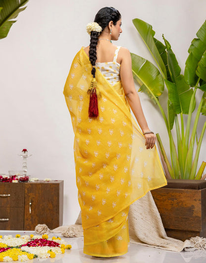 Yellow Cotton Printed Saree