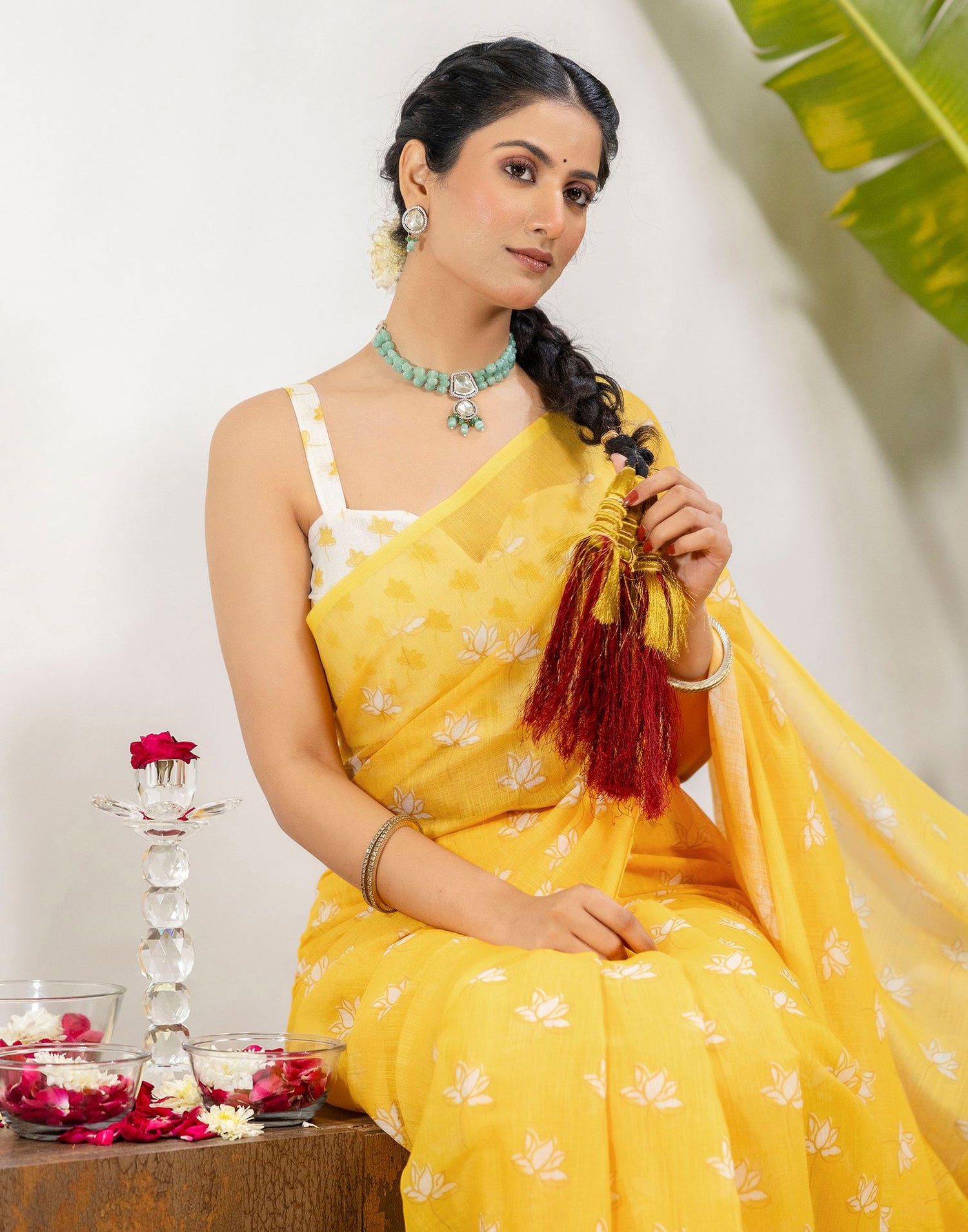 Yellow Cotton Printed Saree