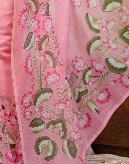 Baby Pink Cotton Floral Printed Saree