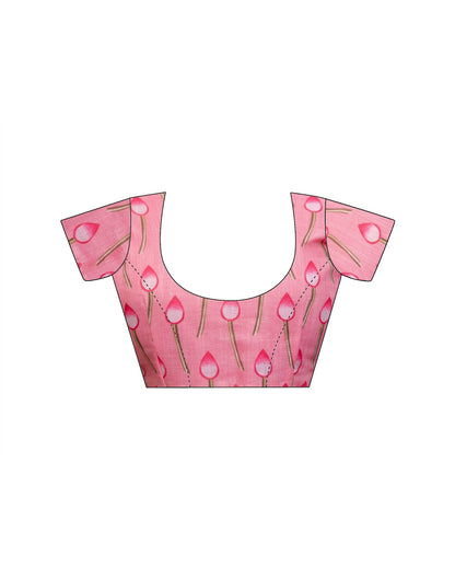 Baby Pink Cotton Floral Printed Saree