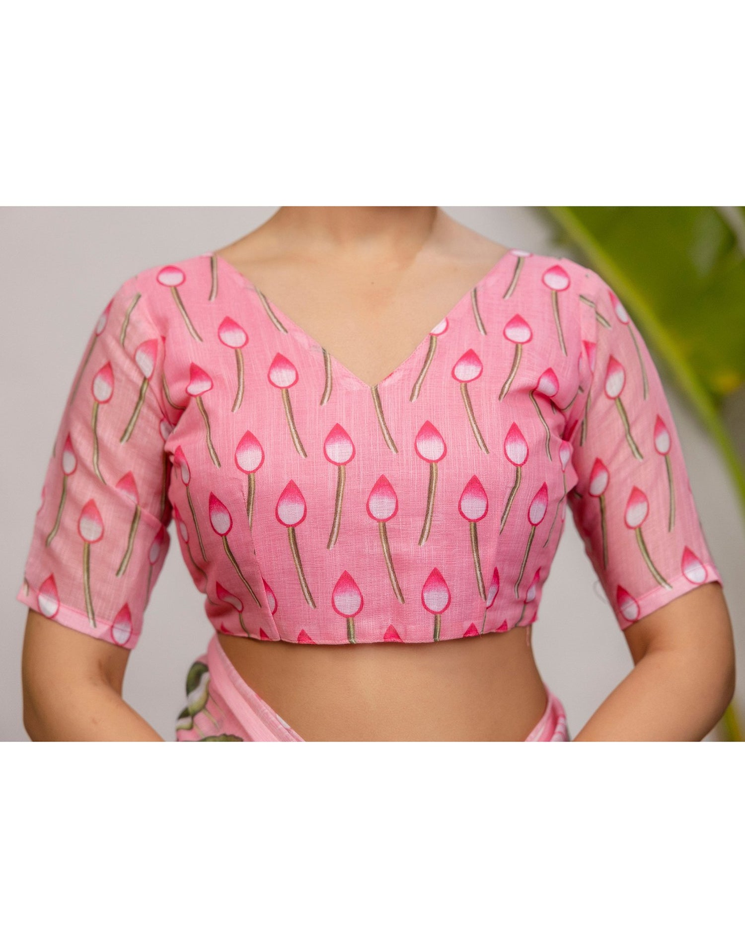 Baby Pink Cotton Floral Printed Saree