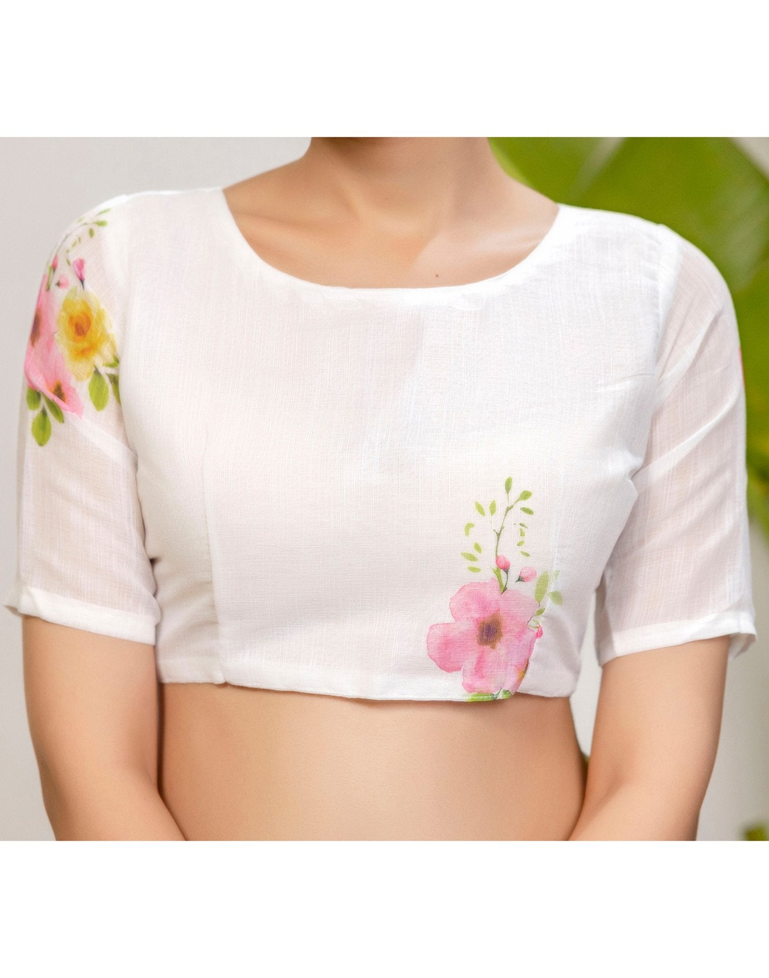 Light Yellow Cotton Printed Saree