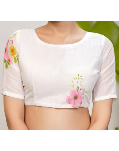 Light Yellow Cotton Printed Saree