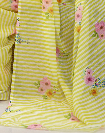 Light Yellow Cotton Printed Saree