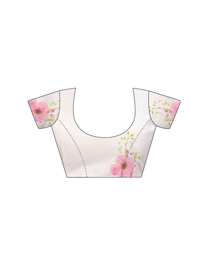 Light Yellow Cotton Printed Saree