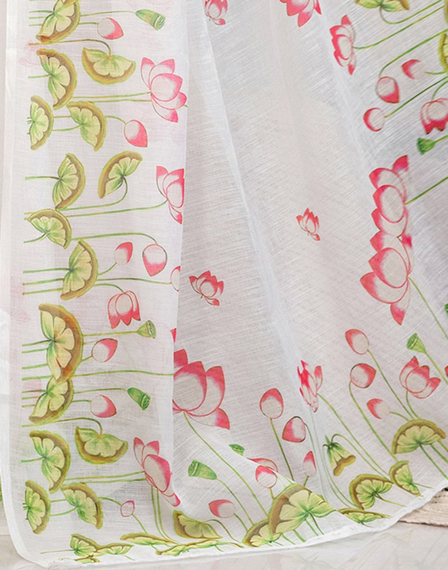 White Cotton Floral Printed Saree