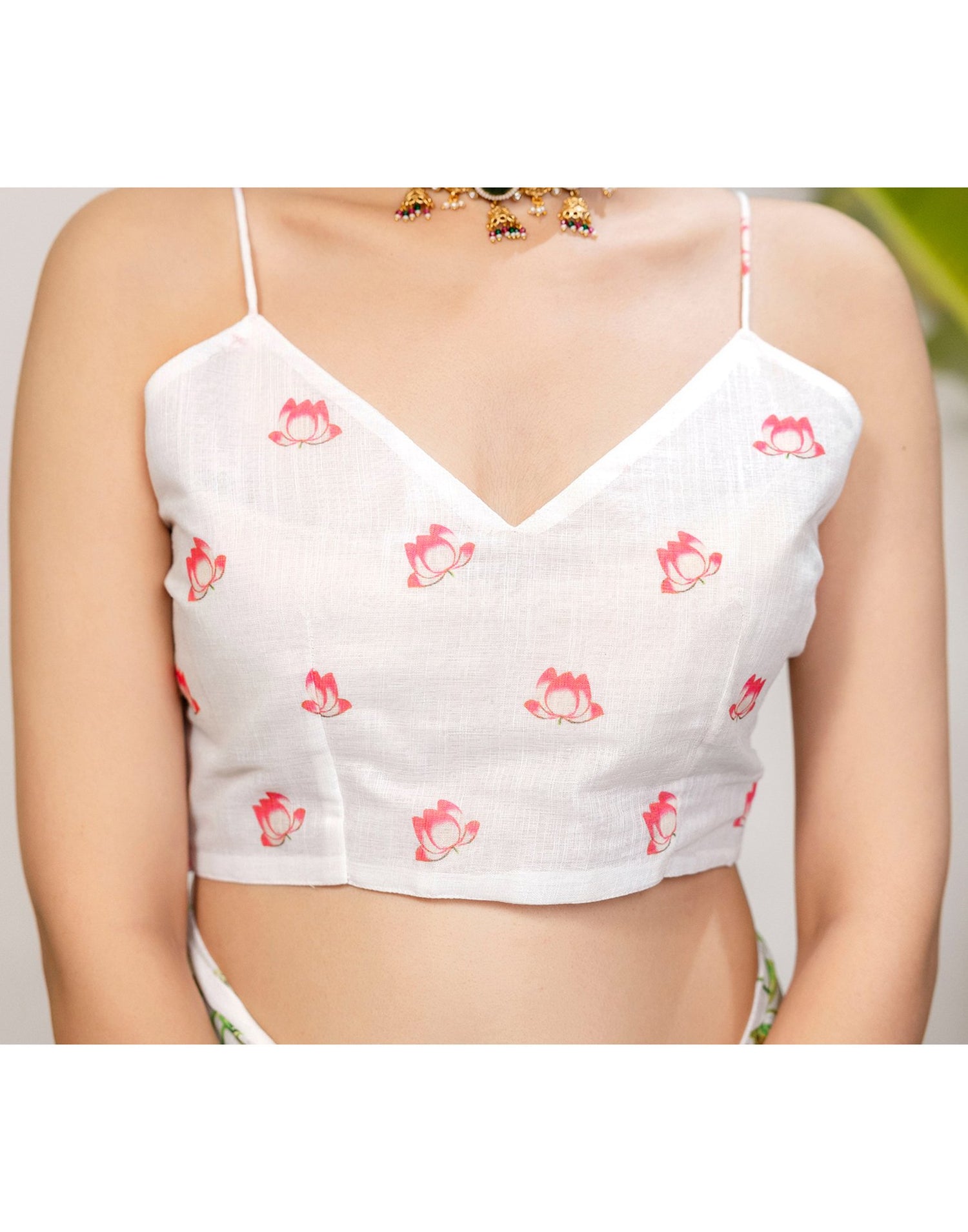 White Cotton Floral Printed Saree