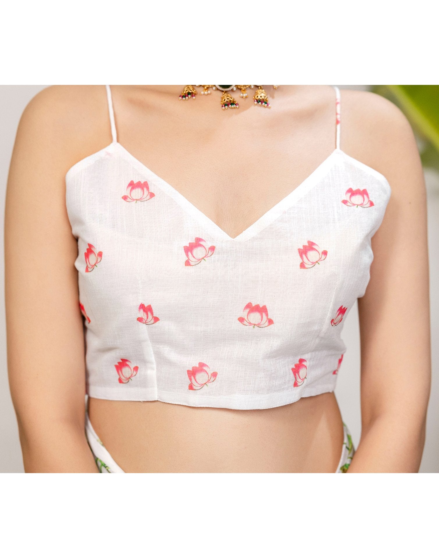 White Cotton Floral Printed Saree