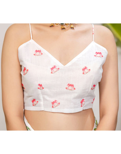 White Cotton Floral Printed Saree