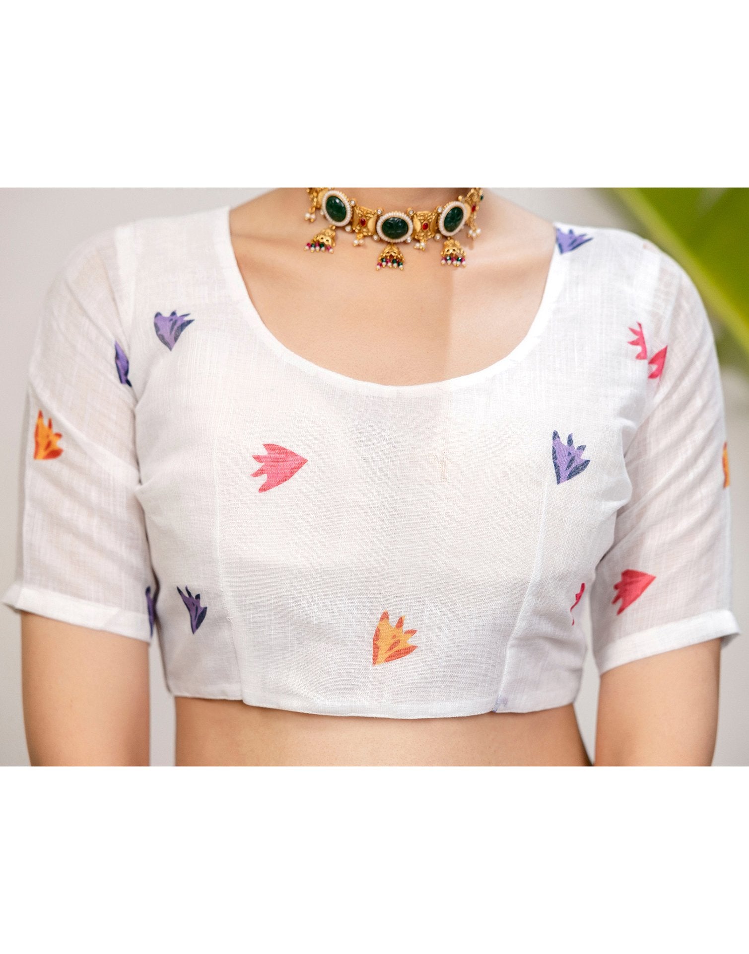 White Cotton Floral Printed Saree