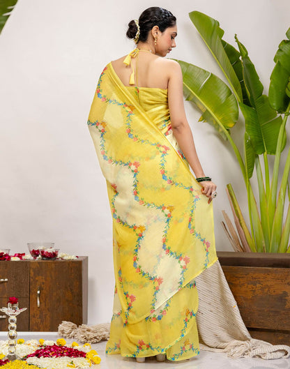 Yellow Cotton Printed Saree