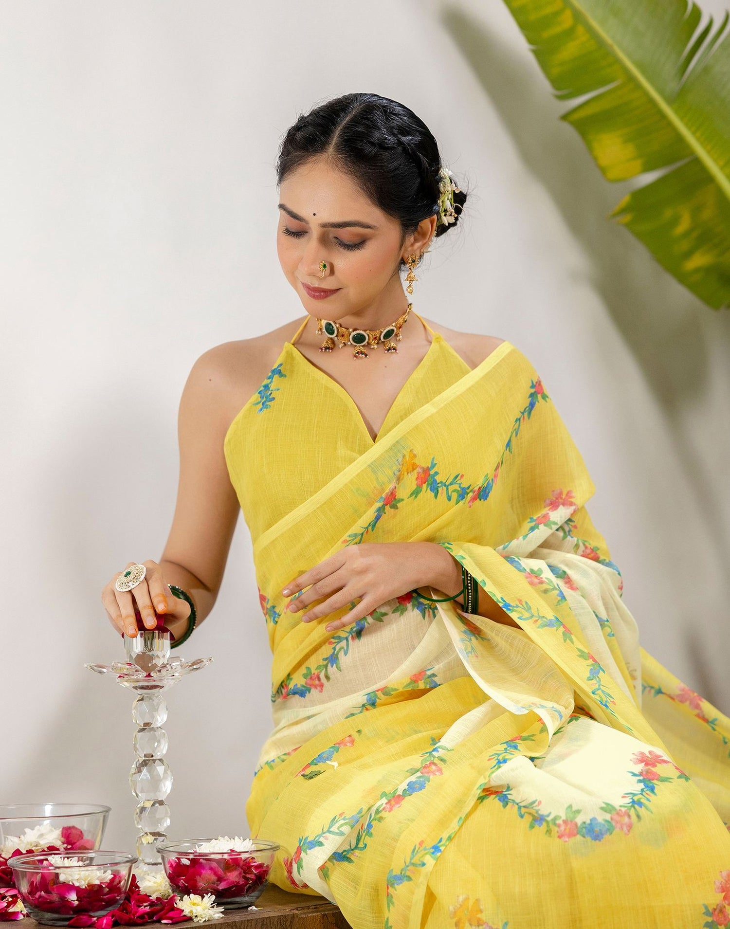 Yellow Cotton Printed Saree