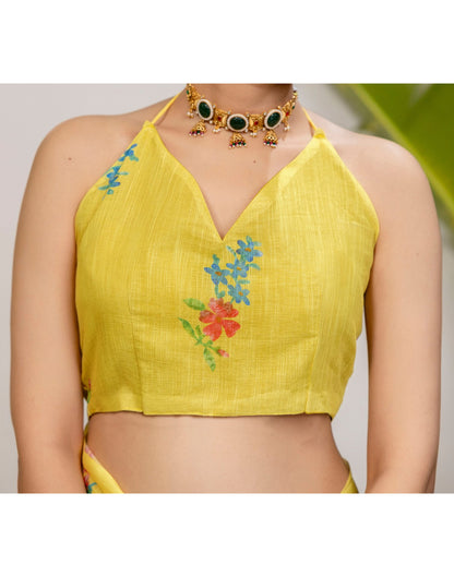 Yellow Cotton Printed Saree