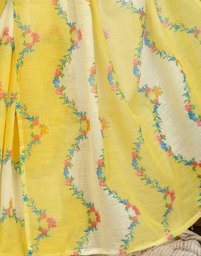 Yellow Cotton Printed Saree
