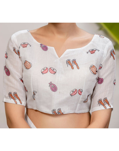 White Cotton Printed Saree