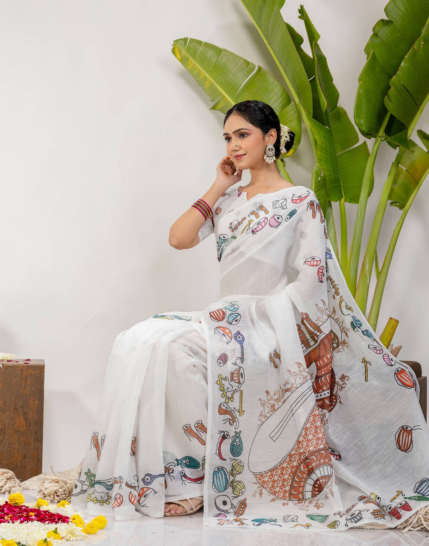 White Cotton Printed Saree