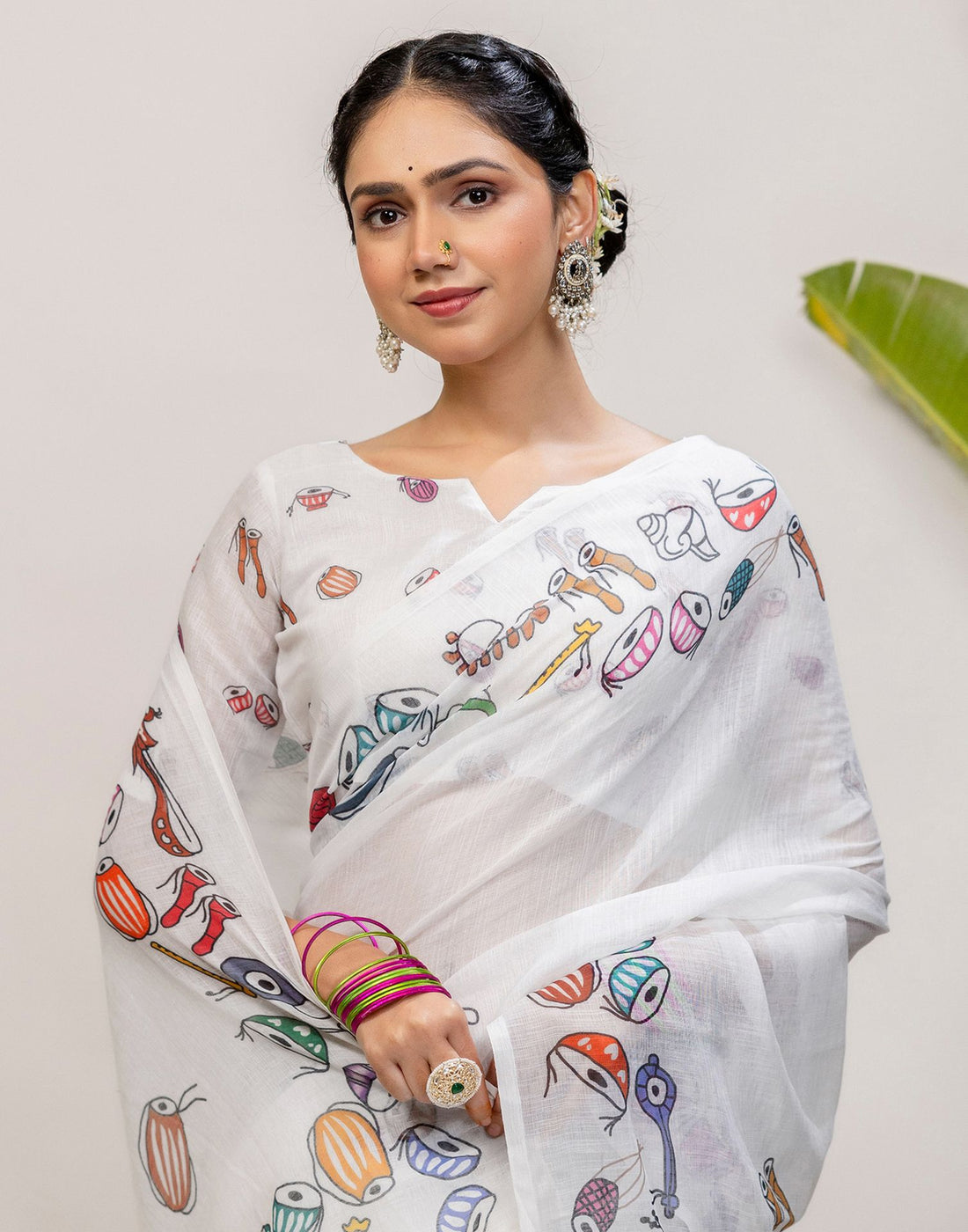 White Cotton Printed Saree