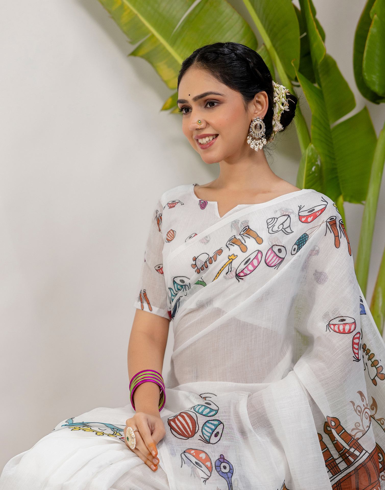 White Cotton Printed Saree