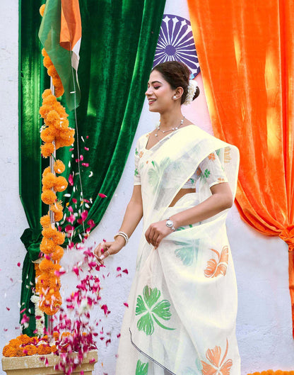 White Linen Printed Saree