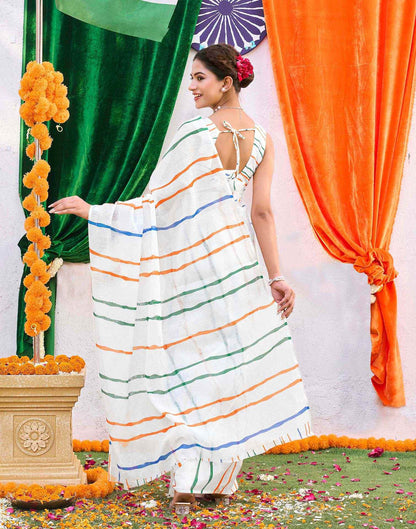 White Linen Printed Saree